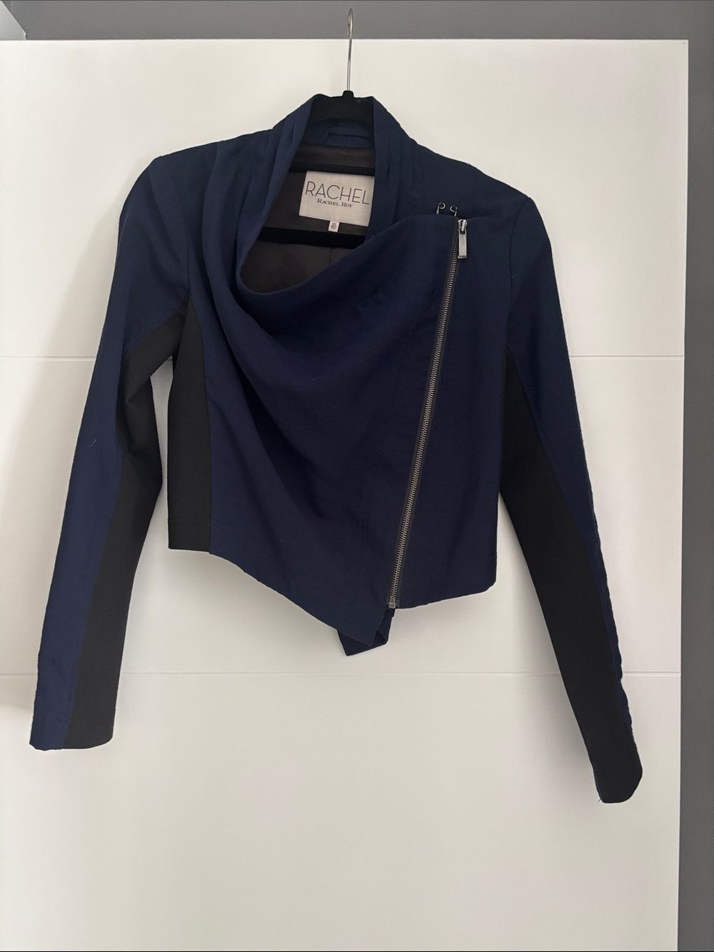 RACHEL Rachel Roy Navy Draped Asymmetrical Zip Blazer